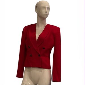 Vintage Stirling Cooper Elegant Red Double-Breasted Cropped Wool Blazer Size 2